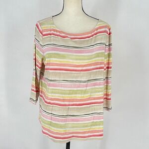 Striped‎ Knit Top Pastel Colors 3/4 Sleeve Lightweight Casual Comfort Size XL